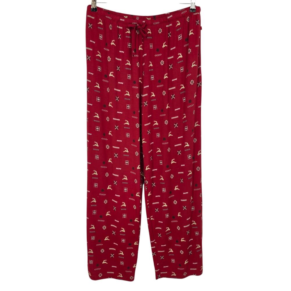 NWOT Skims Red Vintage Holiday Deer Print Pajama Pants With Pockets Size L